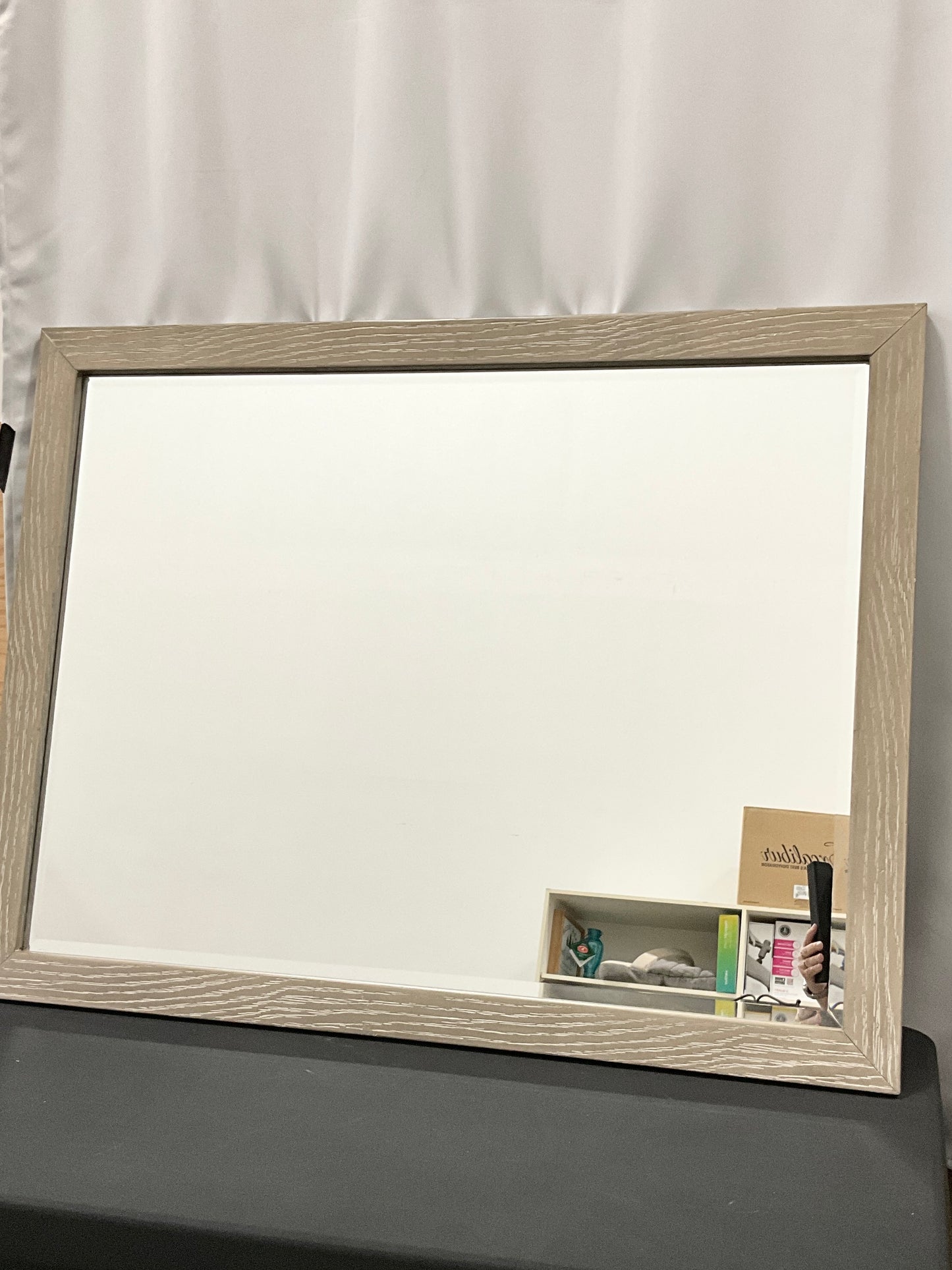 Media Night Stand and Mirror (New) 26X17X26 1/2”. Mirror is 34”X44”