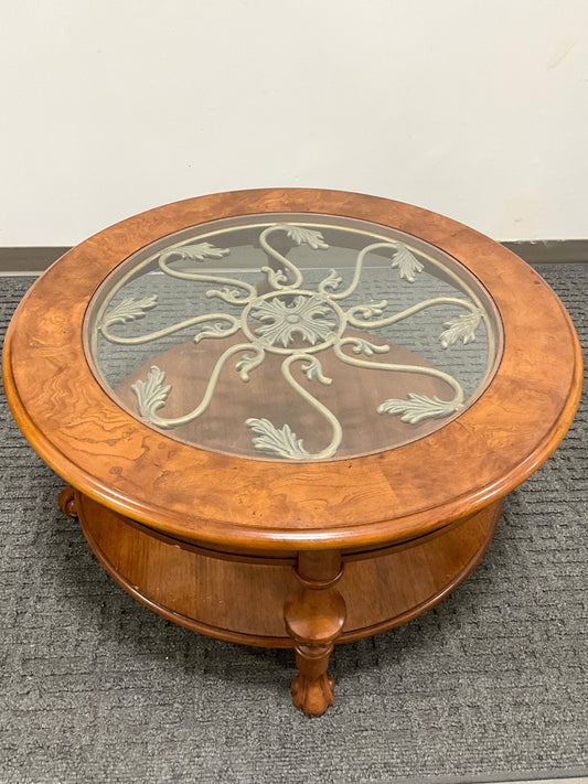 Round Wood Glass Table (Gently Used) 100”X20”