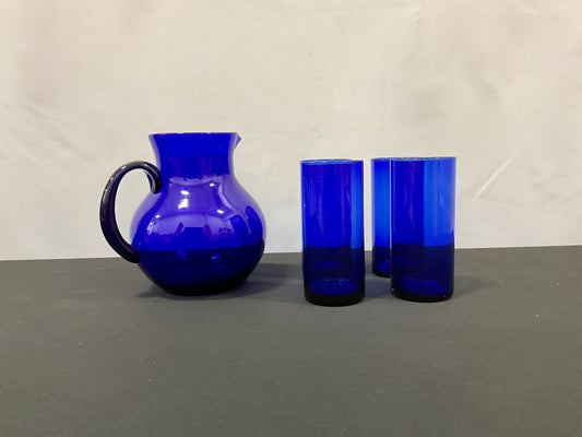 Blue Glass Pitcher Set (Gently Used)
